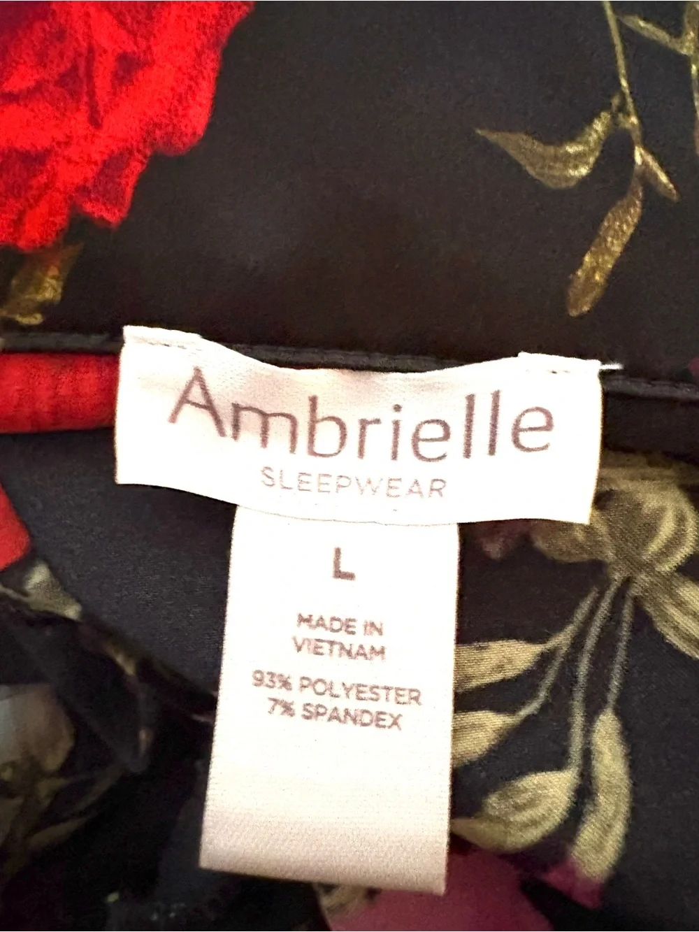 Ambrielle Black Floral Satin Pajama Set with Red & Pink Roses
